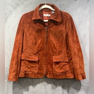 Vintage Liz Claiborne Rust Brown Suede Casual Jacket For Fall Size Petite Large